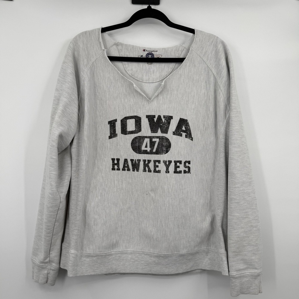 Champion Reverse Weave Sweatshirt Mens XL Vintage Gray Iowa Hawkeyes Crewneck